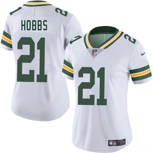 Women's Green Bay Packers #21 Nate Hobbs White 2025 Vapor Untouchable Limited Stitched Jersey(Run Small)