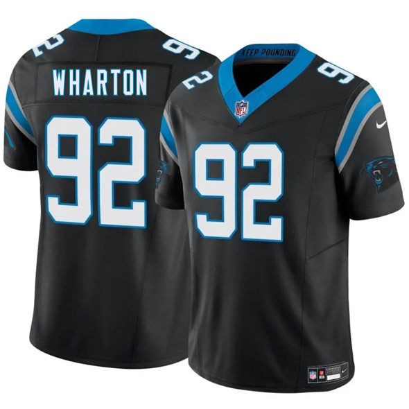 Men's Carolina Panthers #92 Tershawn Wharton Black 2025 F.U.S.E. Vapor Limited Football Stitched Jersey