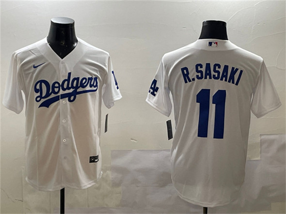 Men's Los Angeles Dodgers #11 Roki Sasaki White Cool Base Stitched Baseball Jersey