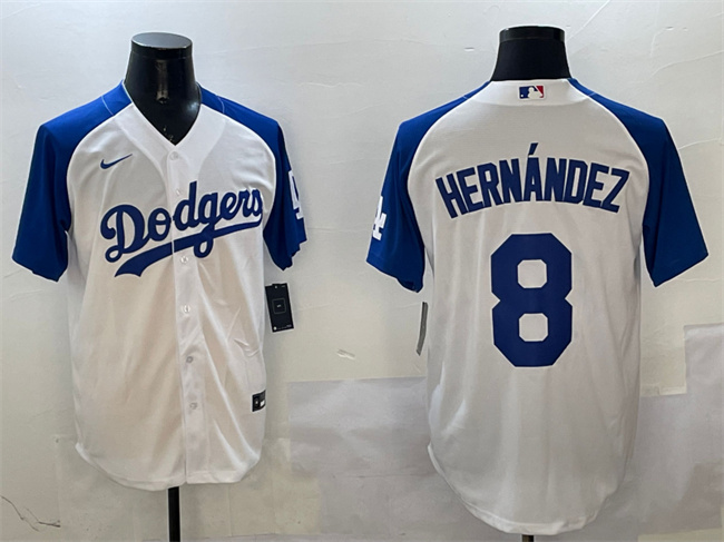 Men's Los Angeles Dodgers #8 Enrique Hernandez White Blue Cool Base Stitched Baseball Jersey