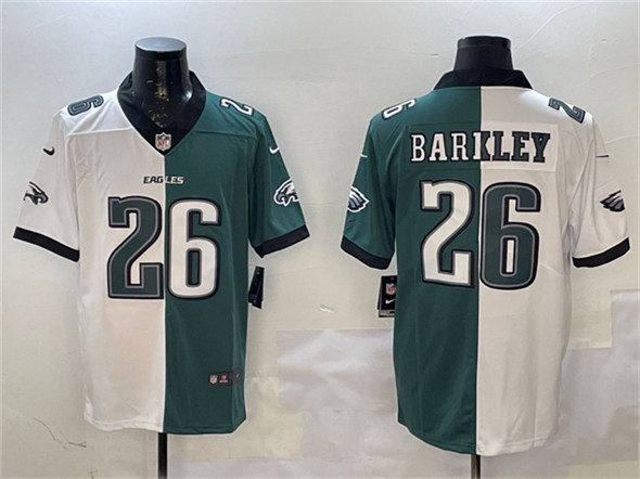 Men's Philadelphia Eagles #26 Saquon Barkley White & Green Split Vapor Untouchable Limited Football Stitched Jersey