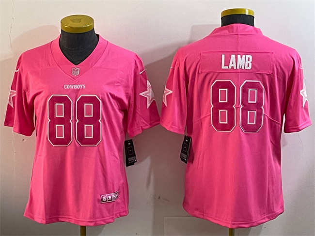 Womens Dallas Cowboys #88 CeeDee Lamb Pink Vapor Untouchable Limited Stitched Football Jersey(Run Small)