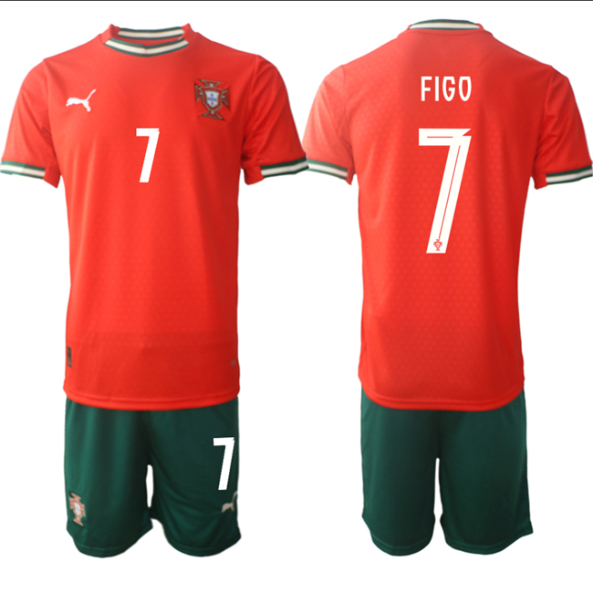 Men's Portugal Team #7 Luís Figo 2025 Red Home Soccer Jersey Suit