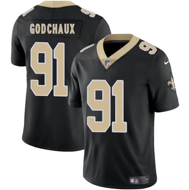 Men's New Orleans Saints #91 Davon Godchaux Black 2025 Vapor Limited Football Stitched Jersey