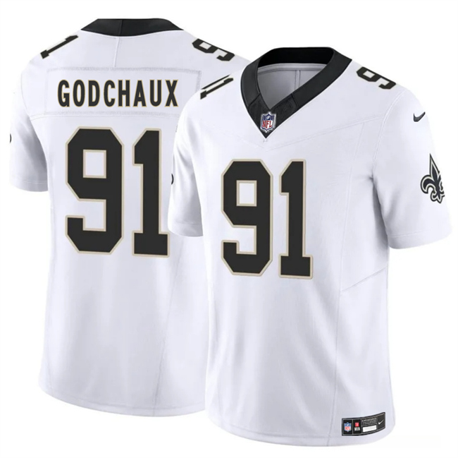 Men's New Orleans Saints #91 Davon Godchaux White 2025 F.U.S.E. Vapor Limited Football Stitched Jersey