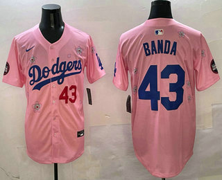 Men's Los Angeles Dodgers #43 Anthony Banda Pink 2025 Tokyo Series Limited Jersey