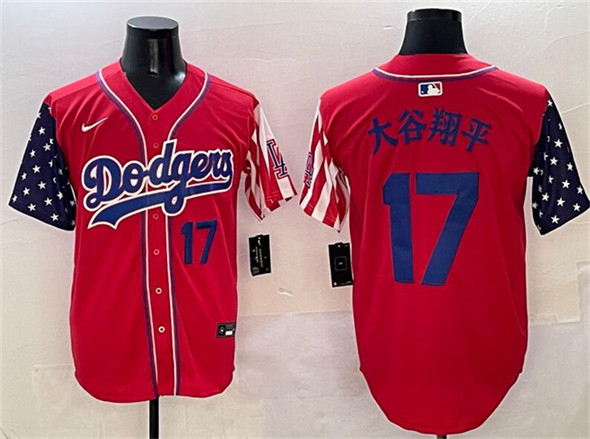 Men's Los Angeles Dodgers #17 大谷翔平 Red Limited Stitched Baseball Jersey