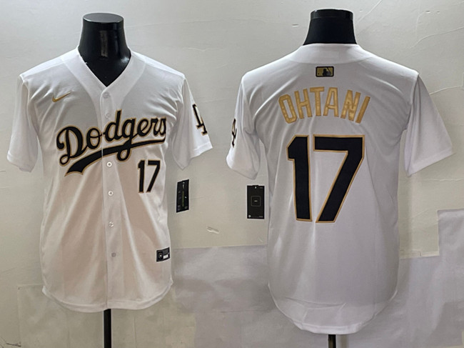 Men's Los Angeles Dodgers #17 Shohei Ohtani White Gold Limited Stitched Baseball Jersey