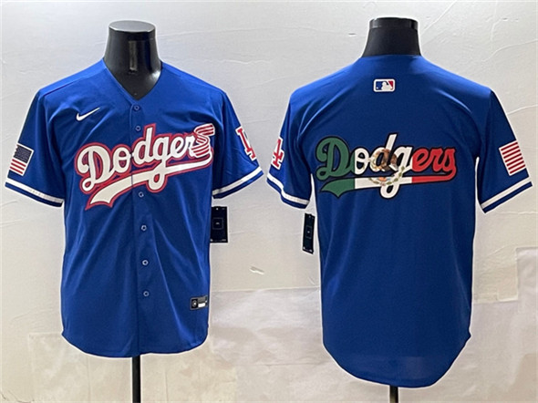 Men's Los Angeles Dodgers Team Big Logo Royal With American Flag Patch Limited Stitched Baseball Jersey