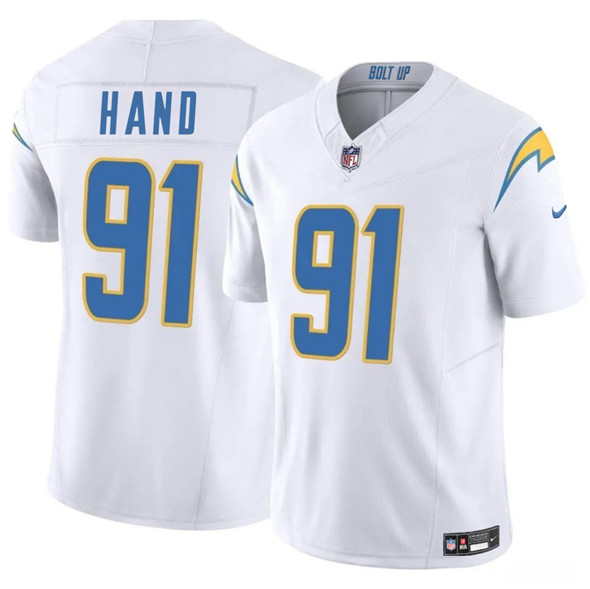 Men's Los Angeles Chargers #91 Da'Shawn Hand White 2025 F.U.S.E. Vapor Limited Football Stitched Jersey