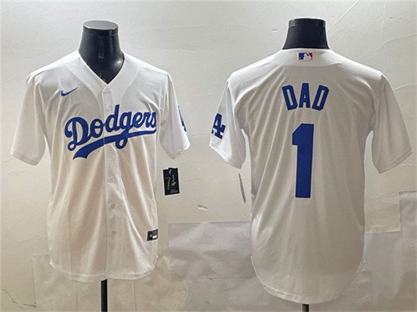 Men's Los Angeles Dodgers #1 Dad White Cool Base Stitched Baseball Jersey