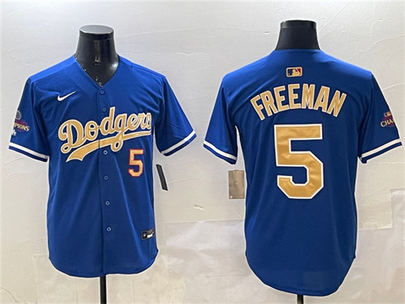 Men's Los Angeles Dodgers #5 Freddie Freeman Royal 2025 Gold Collection Limited Stitched Baseball Jersey