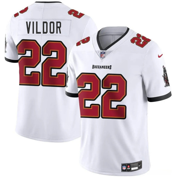 Men's Tampa Bay Buccaneers #22 Kindle Vildor White 2025 Vapor Limited Football Stitched Jersey