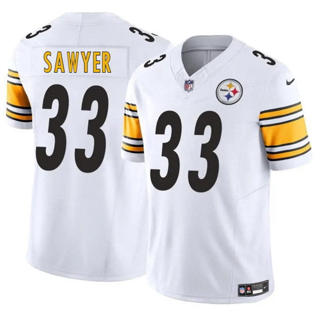Men's Pittsburgh Steelers #33 Jack Sawyer White 2025 Draft F.U.S.E. Vapor Limited Football Stitched Jersey