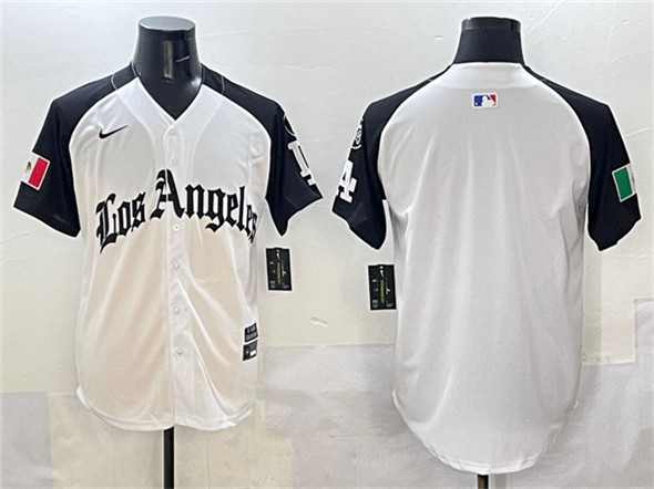 Men's Los Angeles Dodgers Blank Team Big Logo White Black Mexico 2025 LA Gothic Style With Fernando Patch Vapor Premier Limited Stitched Baseball Jersey