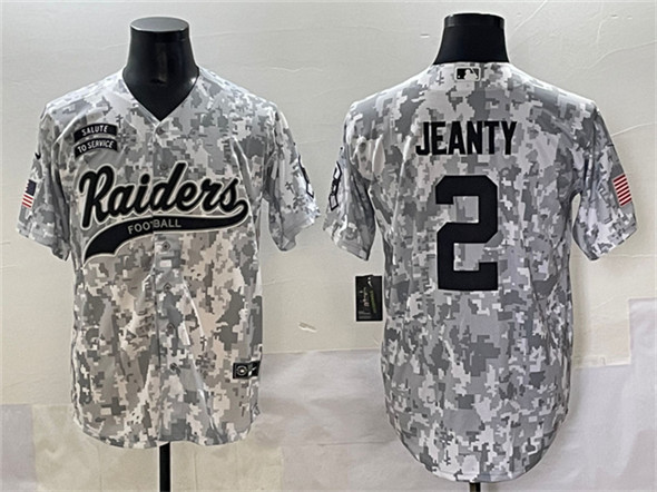 Men's Las Vegas Raiders #2 Ashton Jeanty 2024 Arctic Camo Salute to Service Stitched Baseball Jersey