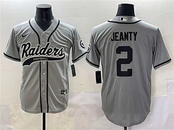Men's Las Vegas Raiders #2 Ashton Jeanty Grey Cool Base Stitched Baseball Jerseys