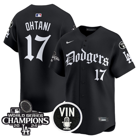 Men's Los Angeles Dodgers #17 Shohei Ohtani Black Mexico 2025 LA Gothic Style With Vin And 2024 World Series Champions Patch Vapor Premier Limited Stitched Baseball Jersey