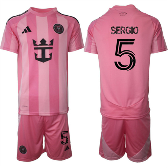 Men's Inter Miami CF #5 Sergio 25-26 Pink Home Soccer Jersey Suit