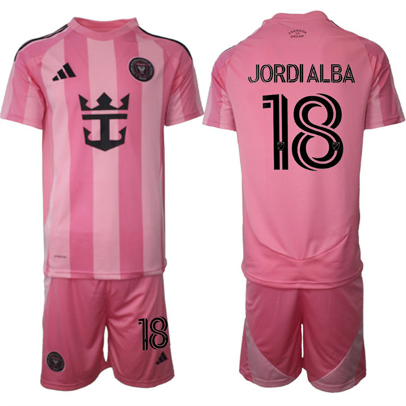 Men's Inter Miami CF #18 Jordi Alba 25-26 Pink Home Soccer Jersey Suit