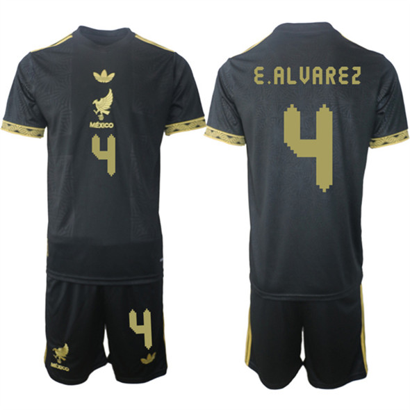 Men's Mexico #4 Edson Alvarez Black Gold 25-26 Soccer Jersey Suit