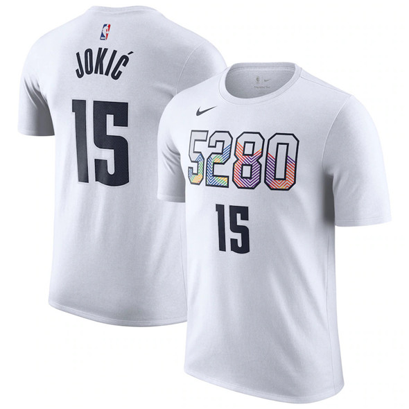 Men's Denver Nuggets #15 Nikola Jokic White 2024-25 City Edition Name & Number T-Shirt