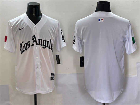 Men's Los Angeles Dodgers Blank White Mexico 2025 LA Gothic Style With Fernando Patch Vapor Premier Limited Stitched Baseball Jersey