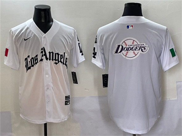 Mens Los Angeles Dodgers Team Big Logo White Mexico 2025 LA Gothic Style With Fernando Patch Vapor Premier Limited Stitched Baseball Jersey
