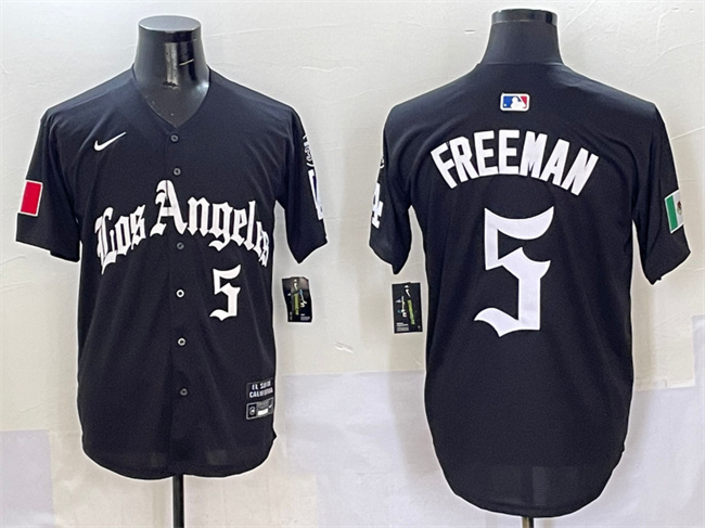 Men's Los Angeles Dodgers #5 Freddie Freeman Black Mexico 2025 LA Gothic Style With Fernando Patch Vapor Premier Limited Stitched Baseball Jersey