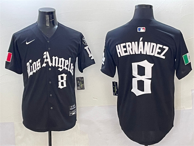 Men's Los Angeles Dodgers #8 Enrique Hernandez Black Mexico 2025 LA Gothic Style With Fernando Patch Vapor Premier Limited Stitched Baseball Jersey