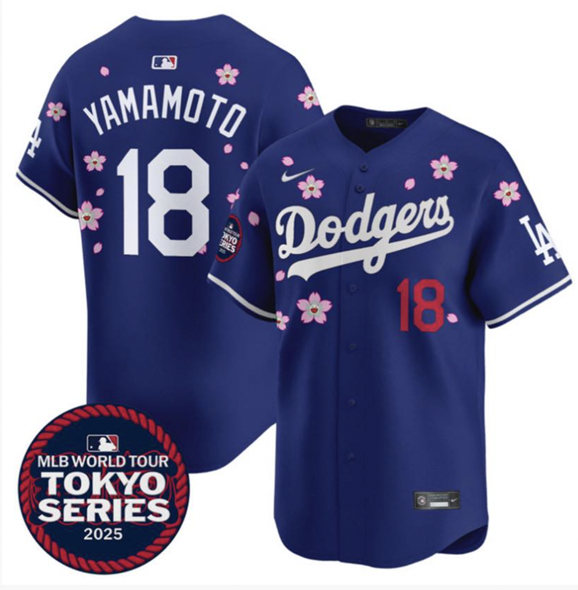 Men's Los Angeles Dodgers #18 Yoshinobu Yamamoto Royal 2025 Tokyo Series Limited Stitched Baseball Jersey