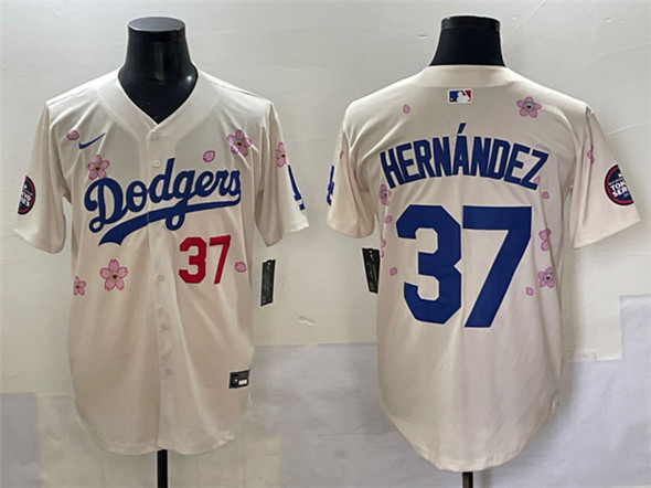 Men's Los Angeles Dodgers #37 Teoscar Hernández Cream 2025 Tokyo Series Limited Stitched Baseball Jersey
