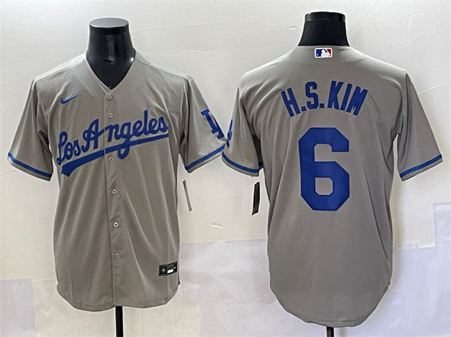 Men's Los Angeles Dodgers #6 H.S.Kim Gray Cool Base Stitched Baseball Jersey