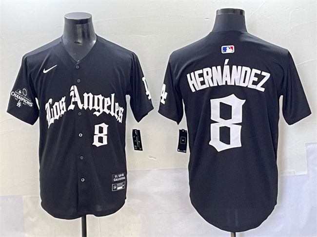 Men's Los Angeles Dodgers #8 Enrique Hernández Black Mexico 2025 LA Gothic Style With 2024 World Series Champions Patch Vapor Premier Limited Stitched Baseball Jersey