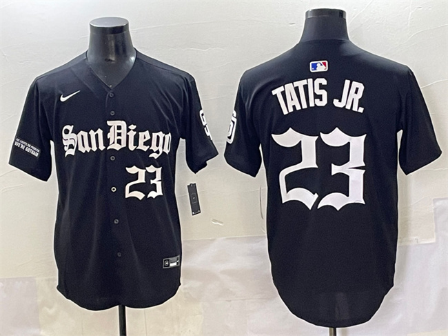 Men's San Diego Padres #23 Fernando Tatis Jr. Black Gothic Edition Vapor Limited Stitched Baseball Jersey