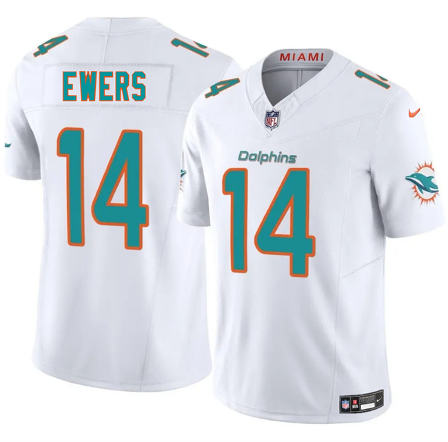 Men's Miami Dolphins #14 Quinn Ewers White 2025 Draft F.U.S.E. Vapor Limited Football Stitched Jersey