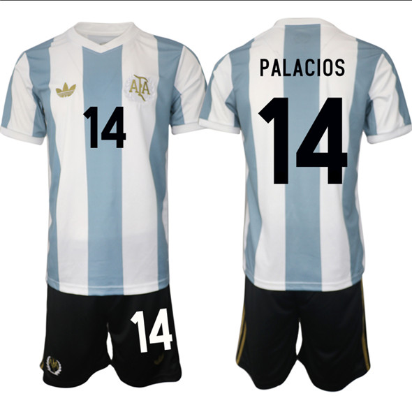 Men's Argentina #14 Palacos White Blue 2024-25 50th Anniversary Home Soccer Jersey Suit