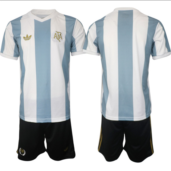 Men's Argentina Blank White Blue 2024-25 50th Anniversary Home Soccer Jersey Suit