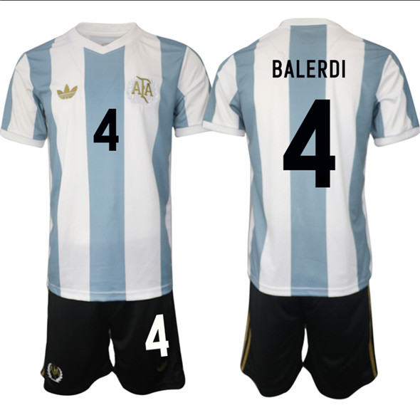 Men's Argentina #4 Leonardo Balerdi White Blue 2024-25 50th Anniversary Home Soccer Jersey Suit