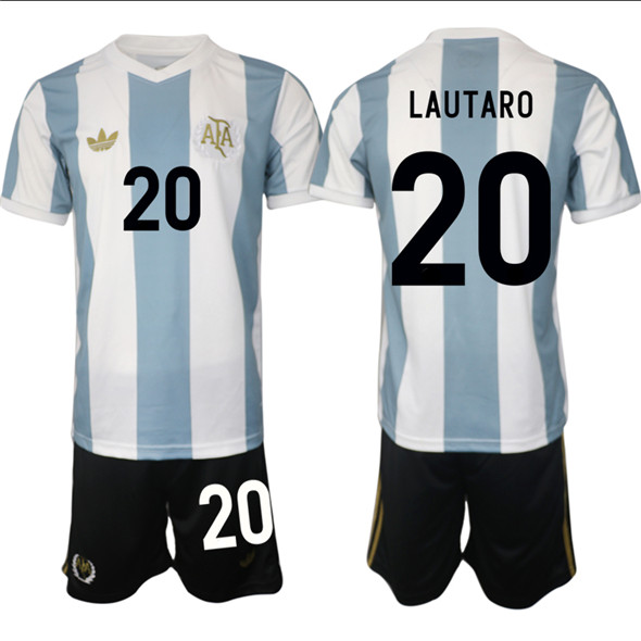 Men's Argentina #20 Lautaro White Blue 2024-25 50th Anniversary Home Soccer Jersey Suit