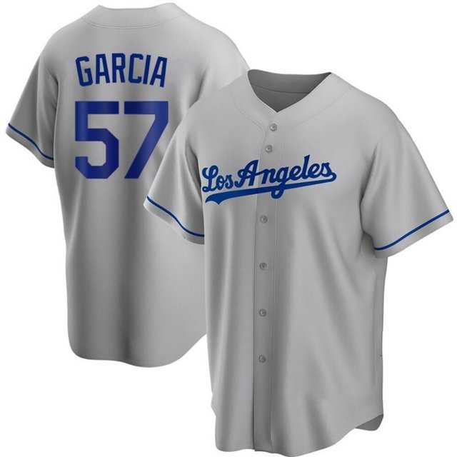 Men's Los Angeles Dodgers #57 Luis Garcia Grey Cool Base Stitched Baseball Jersey