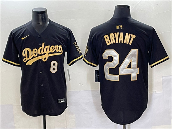 Men's Los Angeles Dodgers Front #8 Back #24 Kobe Bryant Black Gold Limited Stitched Baseball Jersey