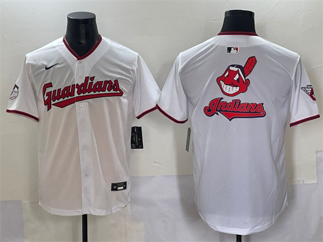 Men's Cleveland Guardians Team Big Logo White Home Limited Stitched Baseball Jersey