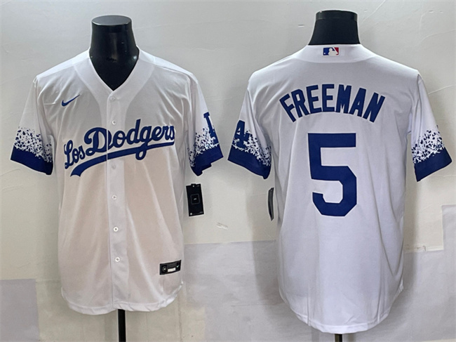 Men's Los Angeles Dodgers #5 Freddie Freeman White City Connect Cool Base Stitched Jersey