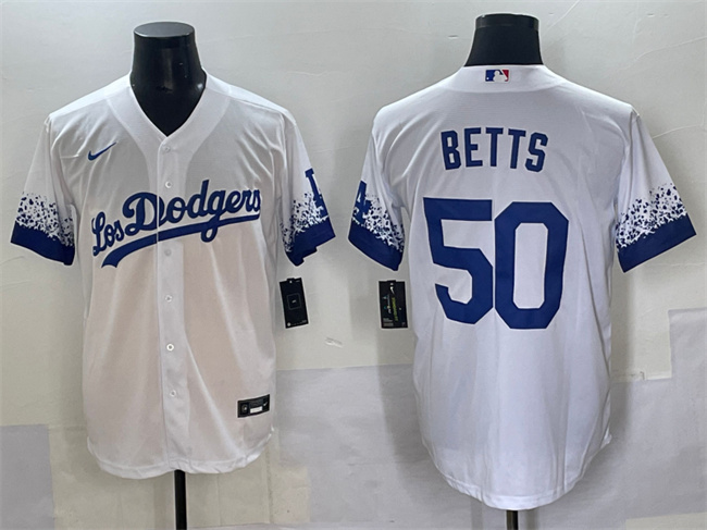 Men's Los Angeles Dodgers #50 Mookie Betts White City Connect Cool Base Stitched Jersey