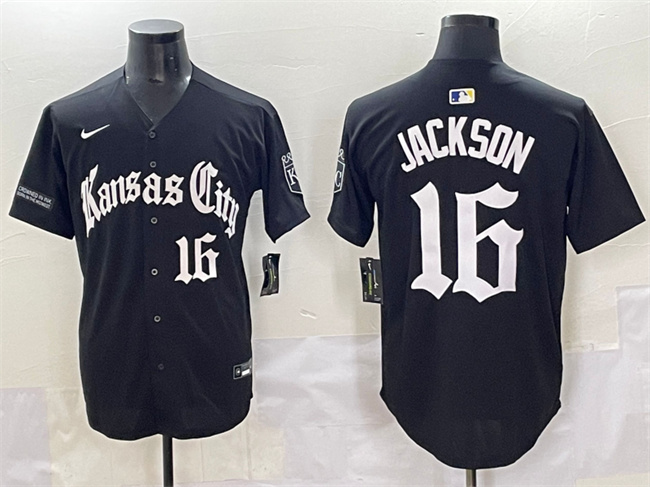 Men's Kansas City Royals #16 Bo Jackson Black 'Gothic Crown Edition' Vapor Premier Limited Stitched Baseball Jersey
