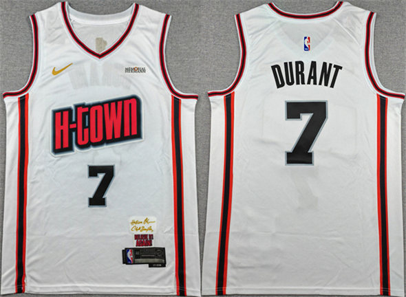 Men's Houston Rockets #7 Kevin Durant White 2024-25 City Edition Stitched Jersey