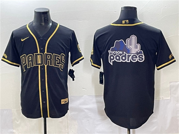 Men's San Diego Padres Team Big Logo Black Gold Stitched Baseball Jersey