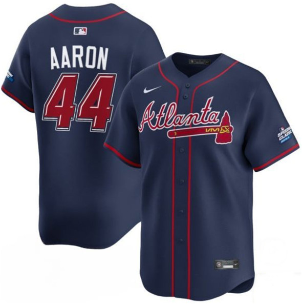 Men's Atlanta Braves #44 Hank Aaron Navy 2025 Speedway Classic Alternate Limited Stitched Baseball Jersey
