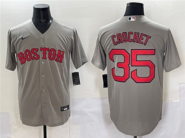 Men's Boston Red Sox #35 Garrett Crochet Gray Cool Base Stitched Baseball Jersey